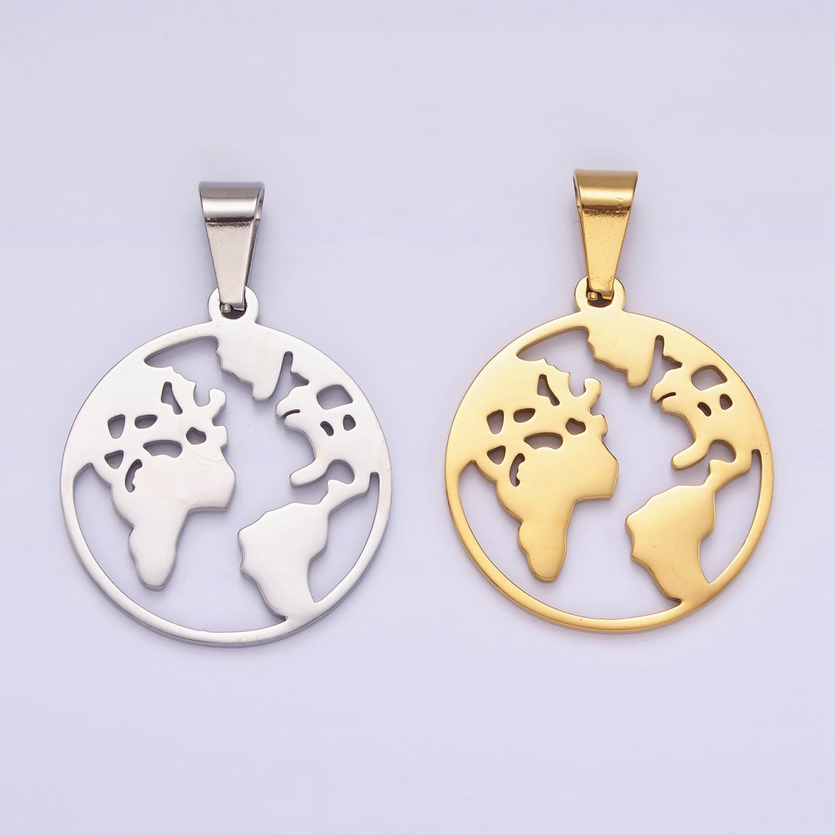 Stainless Steel 35.5mm Open Globe World Map Pendant in Silver &amp; Gold | P-819