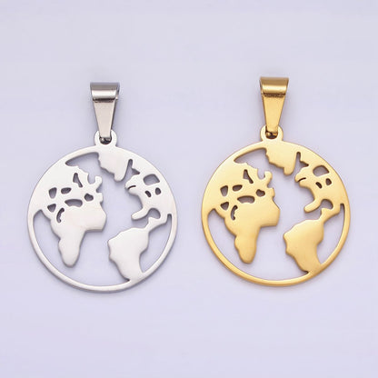 Stainless Steel 35.5mm Open Globe World Map Pendant in Silver &amp; Gold | P-819