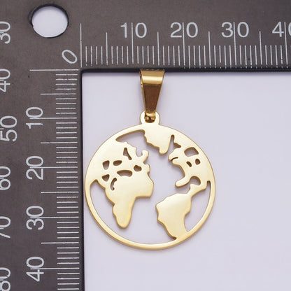 Stainless Steel 35.5mm Open Globe World Map Pendant in Silver &amp; Gold | P-819