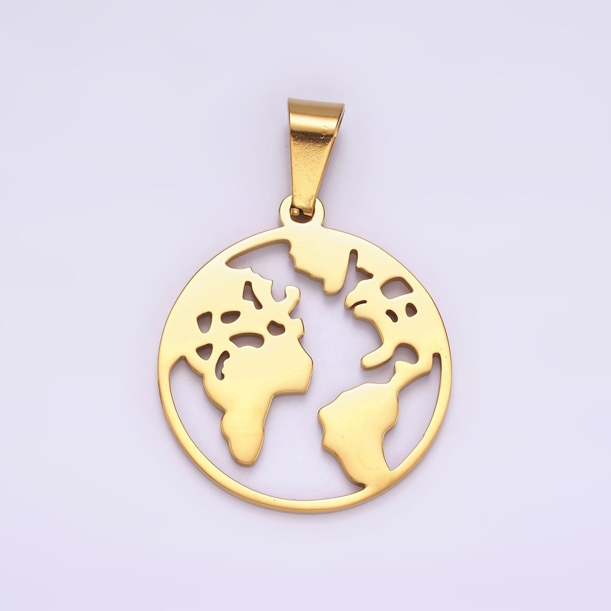 Stainless Steel 35.5mm Open Globe World Map Pendant in Silver &amp; Gold | P-819