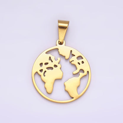 Stainless Steel 35.5mm Open Globe World Map Pendant in Silver &amp; Gold | P-819