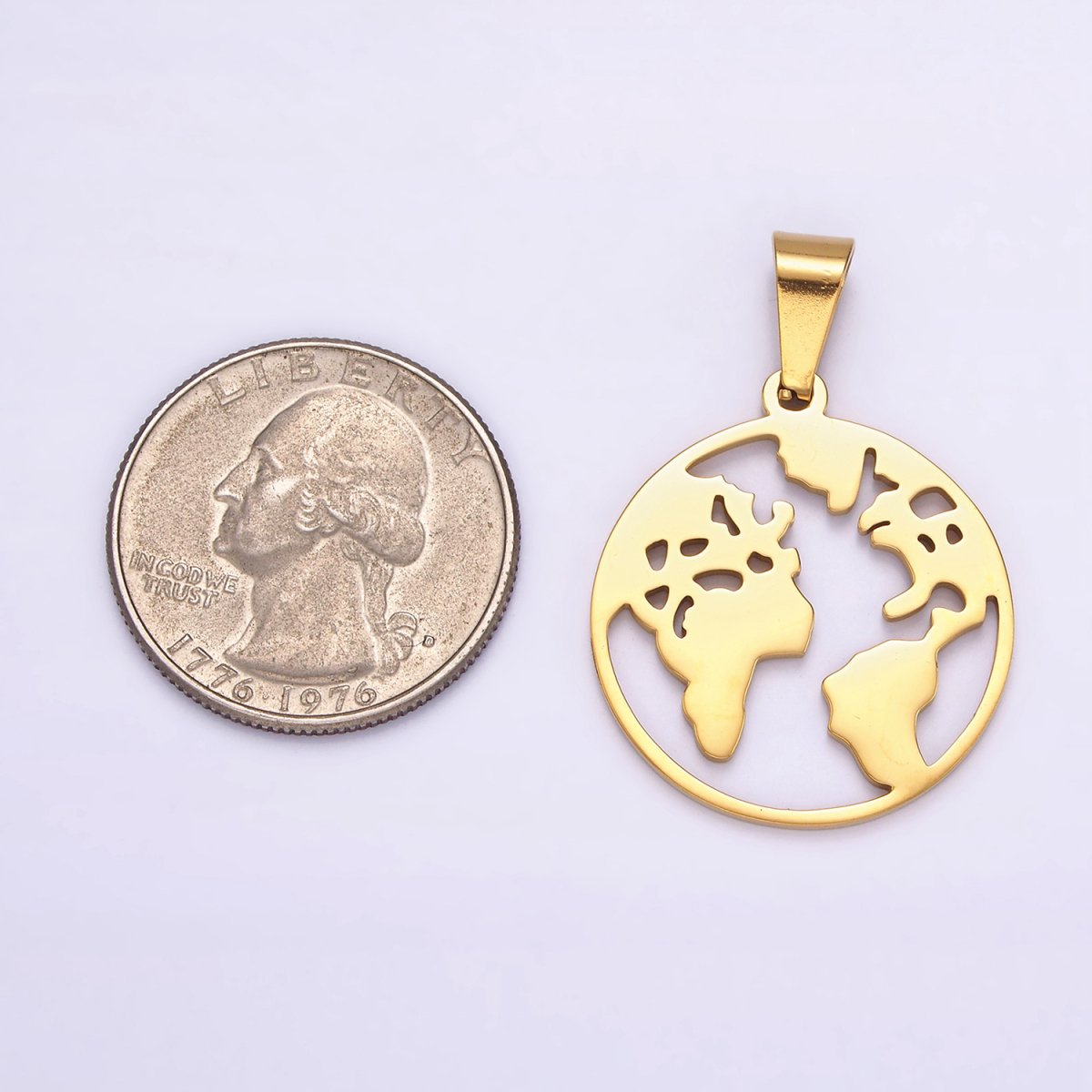 Stainless Steel 35.5mm Open Globe World Map Pendant in Silver &amp; Gold | P-819