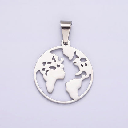 Stainless Steel 35.5mm Open Globe World Map Pendant in Silver &amp; Gold | P-819