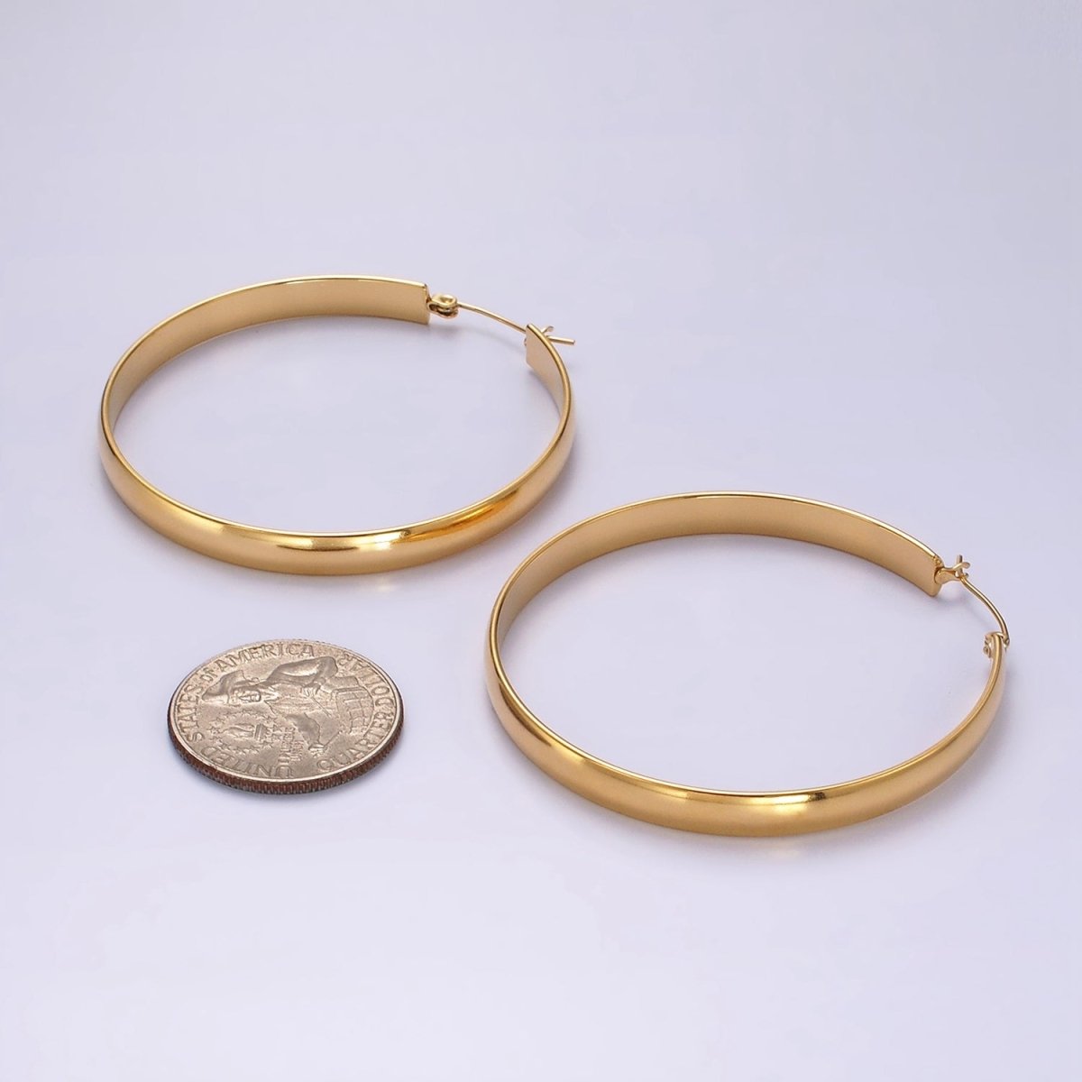 Stainless Steel 35mm, 45mm, 55mm Minimalist Thin Wide Latch Hoop Earrings | AE229 - AE234