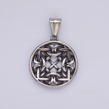 Stainless Steel 35mm Artisan Geometric Filigree Frame Open Bezel Pendant | P1191