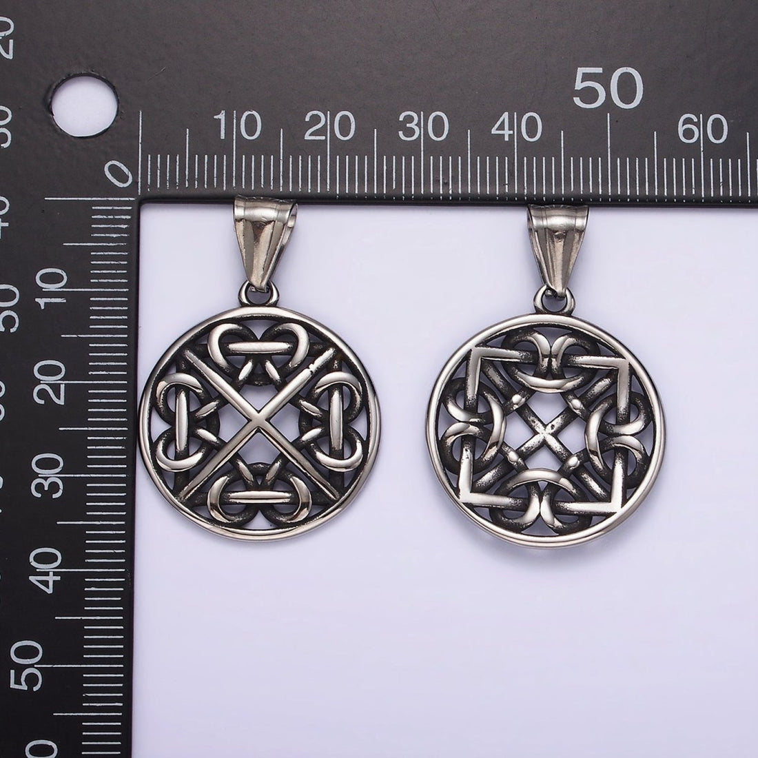 Stainless Steel 35mm Artisan Geometric Filigree Frame Open Bezel Pendant | P1191
