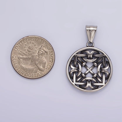 Stainless Steel 35mm Artisan Geometric Filigree Frame Open Bezel Pendant | P1191