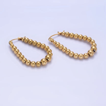Stainless Steel 35mm Beaded Bubble Oblong Latch Hoop Earrings in Gold &amp; Silver | AB1374 AB1375