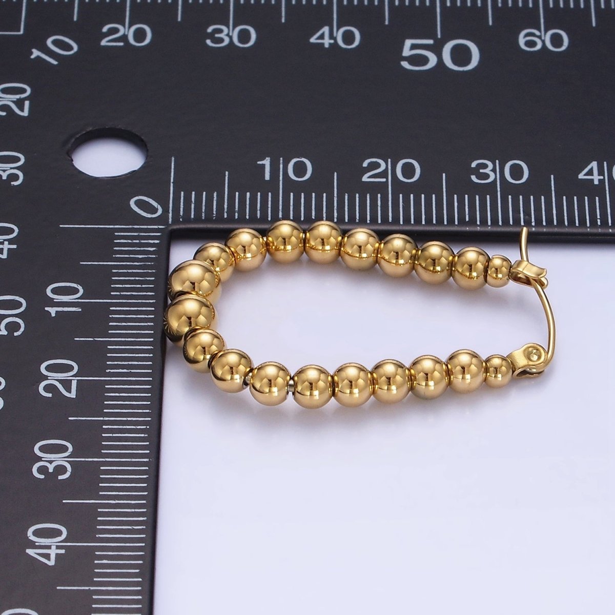 Stainless Steel 35mm Beaded Bubble Oblong Latch Hoop Earrings in Gold &amp; Silver | AB1374 AB1375
