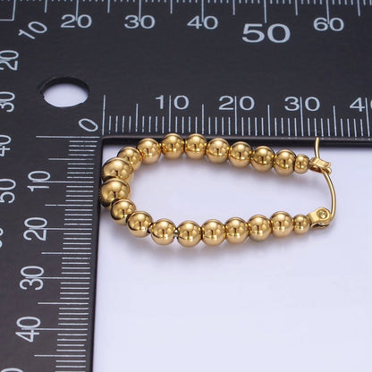 Stainless Steel 35mm Beaded Bubble Oblong Latch Hoop Earrings in Gold &amp; Silver | AB1374 AB1375