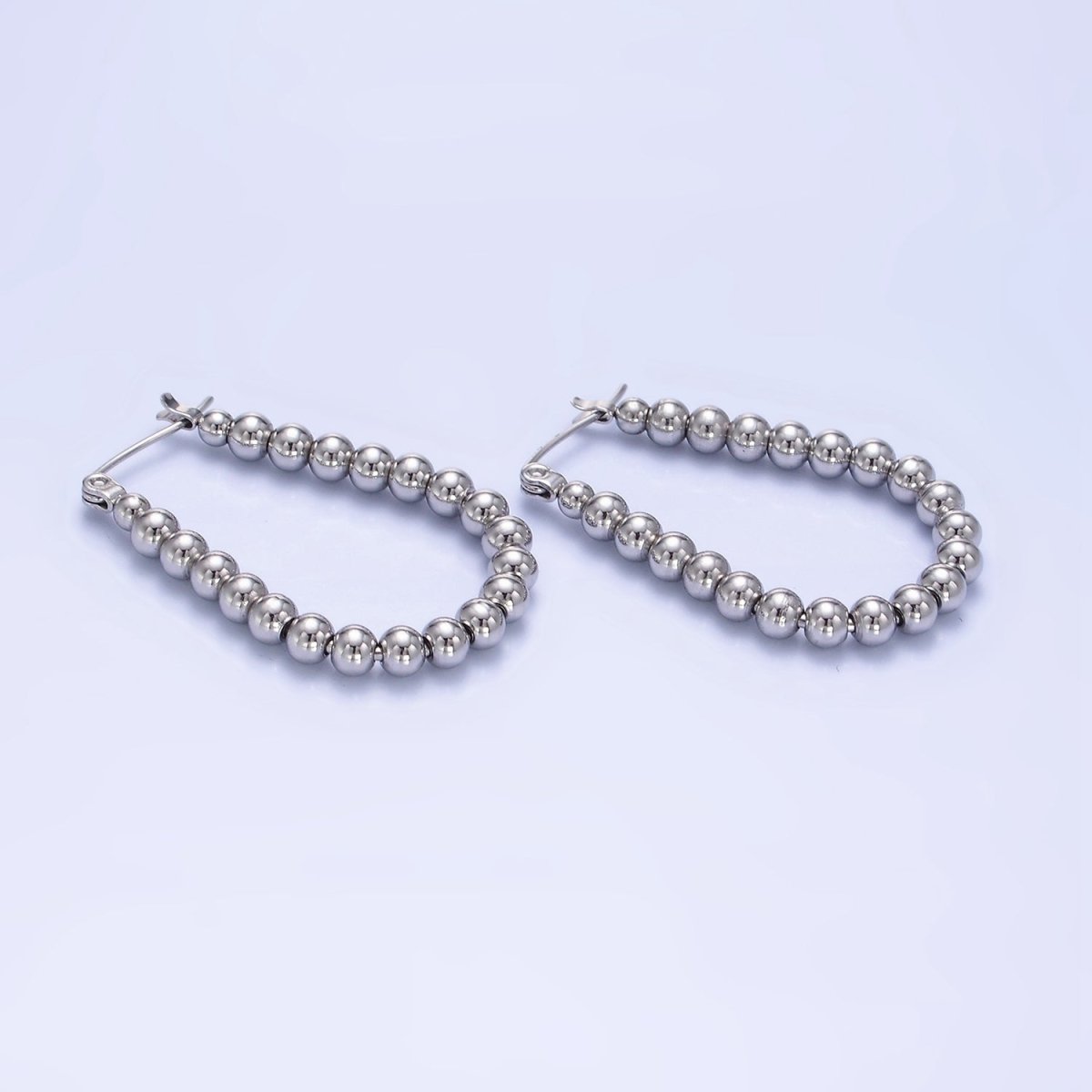 Stainless Steel 35mm Beaded Bubble Oblong Latch Hoop Earrings in Gold &amp; Silver | AB1374 AB1375