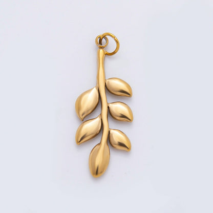 Stainless Steel 35mm Olive Branch Foliage Leaf Plant Minimalist Charm | C-111