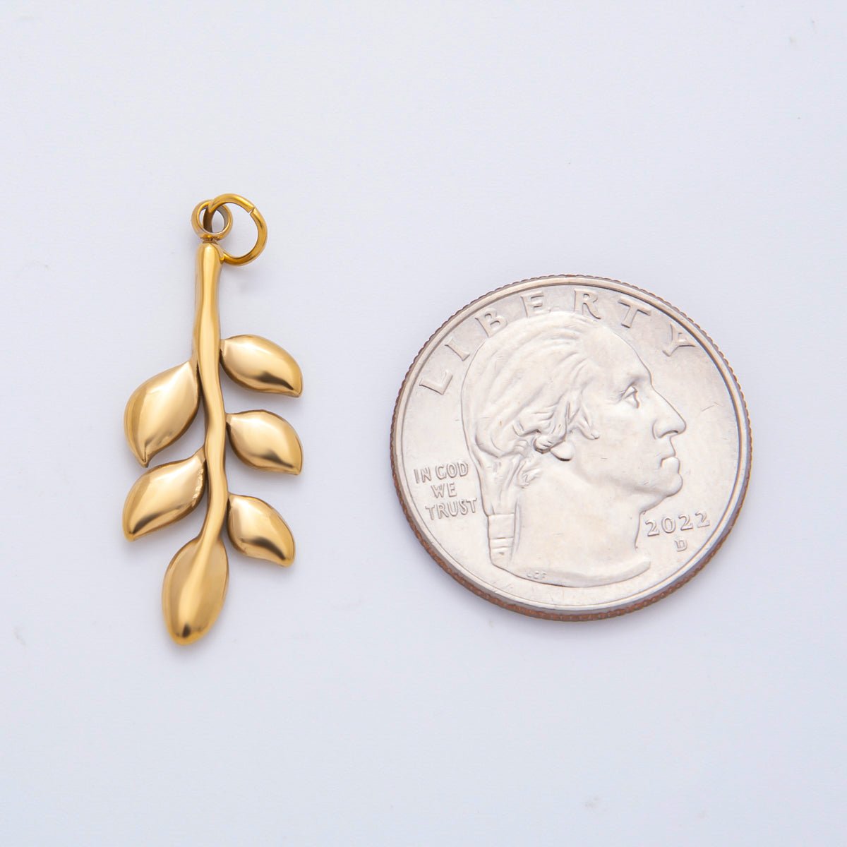 Stainless Steel 35mm Olive Branch Foliage Leaf Plant Minimalist Charm | C-111