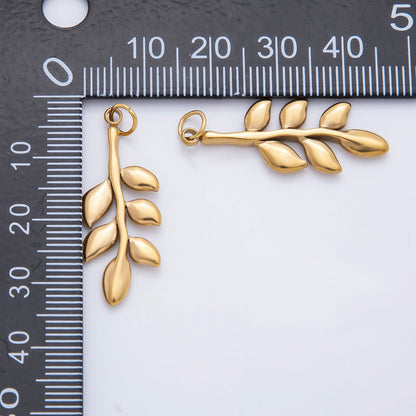 Stainless Steel 35mm Olive Branch Foliage Leaf Plant Minimalist Charm | C-111