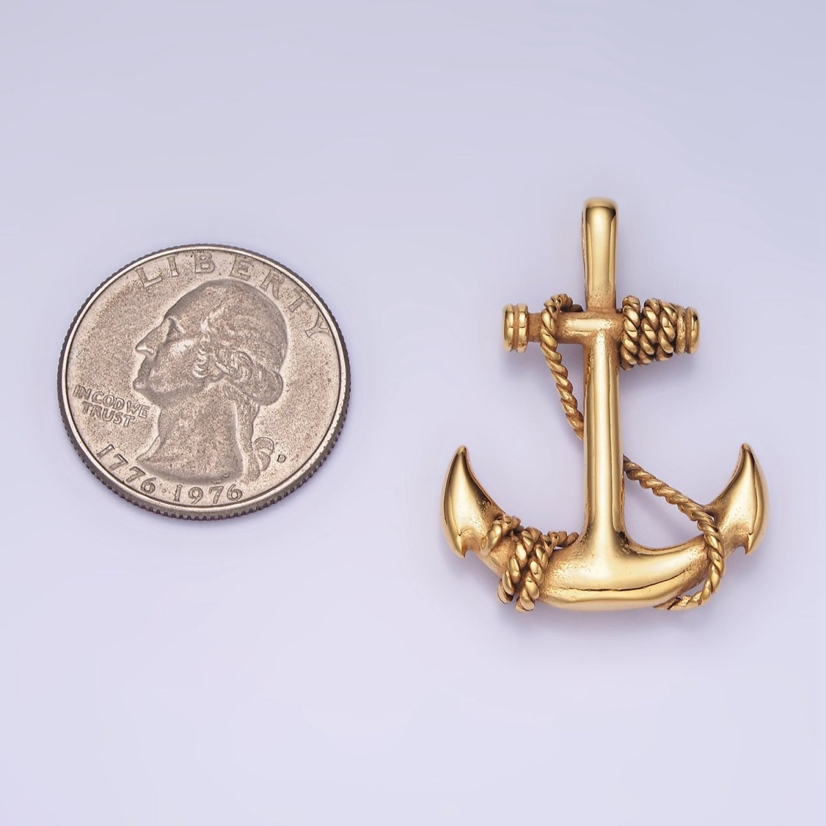 Stainless Steel Nautical Anchor Rope Tied Pendant in Gold &amp; Silver | P1201