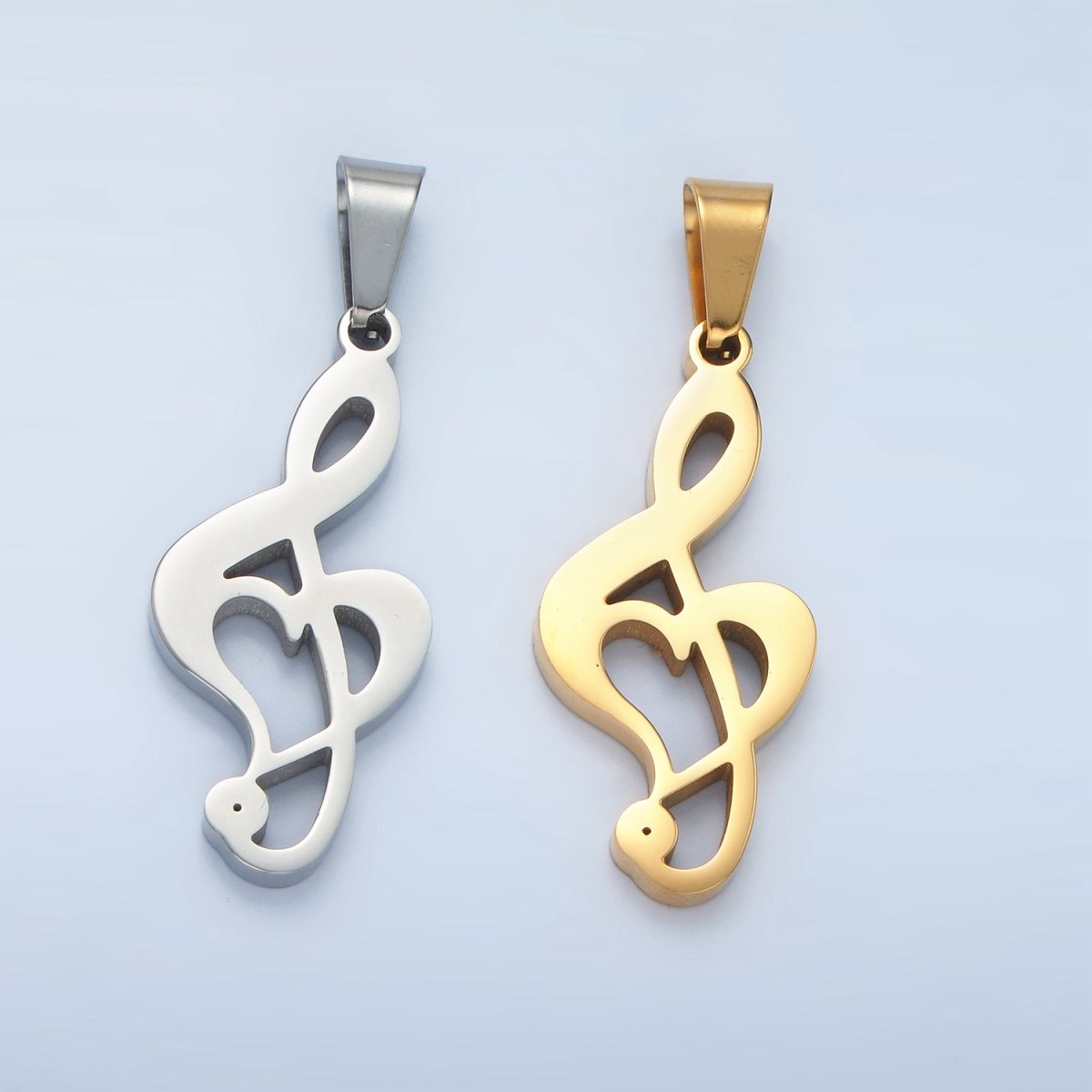 Stainless Steel 35mm Treble Clef Musical Note Pendant in Gold &amp; Silver | P1478
