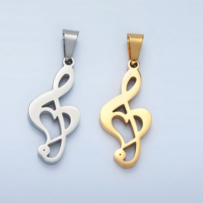 Stainless Steel 35mm Treble Clef Musical Note Pendant in Gold &amp; Silver | P1478
