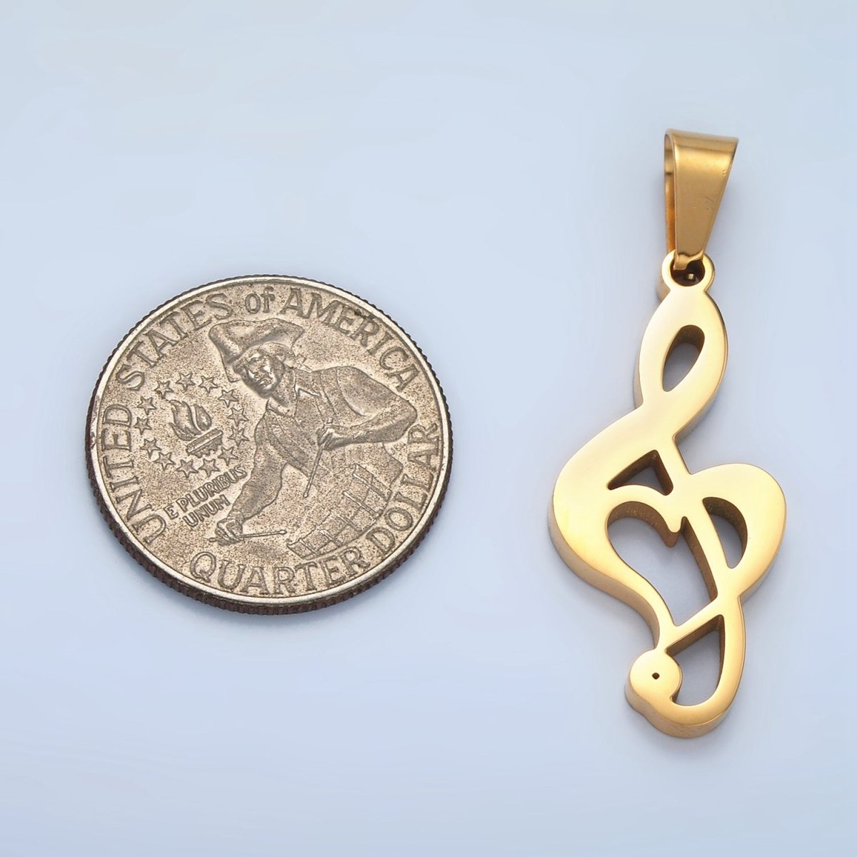 Stainless Steel 35mm Treble Clef Musical Note Pendant in Gold &amp; Silver | P1478