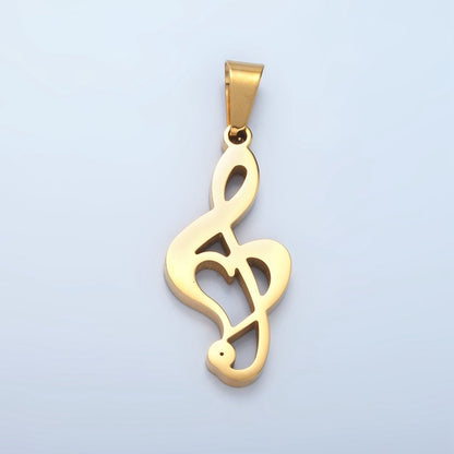 Stainless Steel 35mm Treble Clef Musical Note Pendant in Gold &amp; Silver | P1478