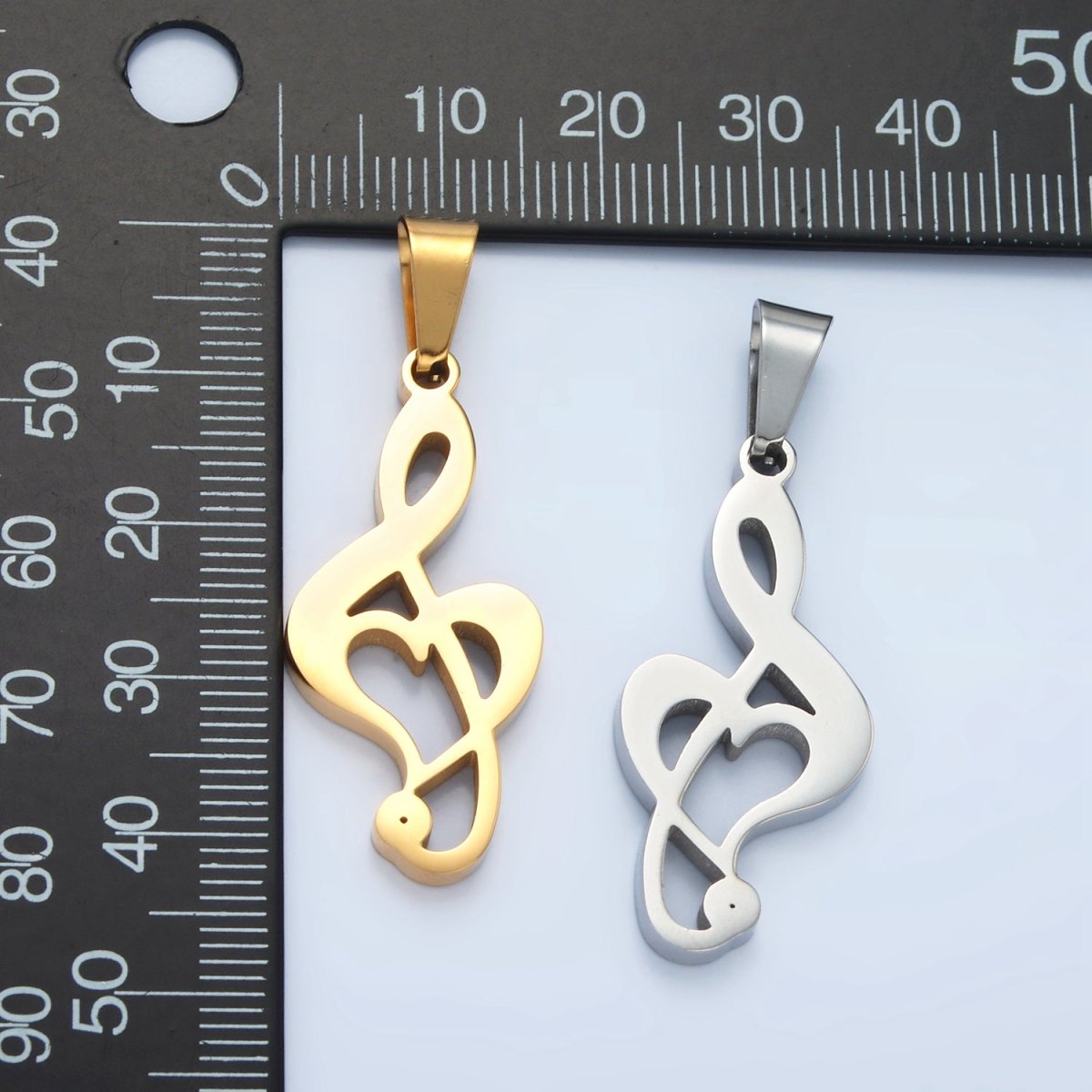 Stainless Steel 35mm Treble Clef Musical Note Pendant in Gold &amp; Silver | P1478