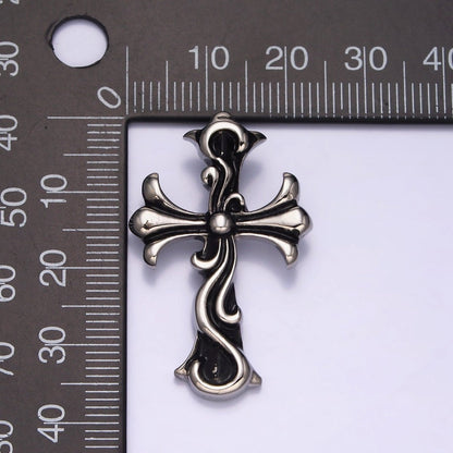 Stainless Steel 35mm Twirl Ribbon Fleury Cross Charm  P-553