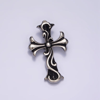 Stainless Steel 35mm Twirl Ribbon Fleury Cross Charm  P-553