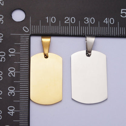 Stainless Steel 36.5mm, 48.5mm Rectangular Tag Engravable Geometric Pendant in Gold and Silver J-437 J-438 J-429 J-431