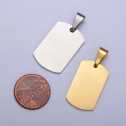 Stainless Steel 36.5mm, 48.5mm Rectangular Tag Engravable Geometric Pendant in Gold and Silver J-437 J-438 J-429 J-431