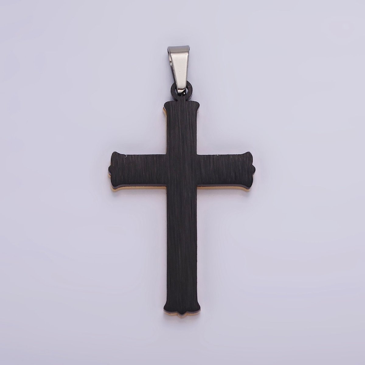 Stainless Steel 37.5mm Celtic Black Back Accented Artisan Bar Religious Cross in Gold &amp; Silver | P-757