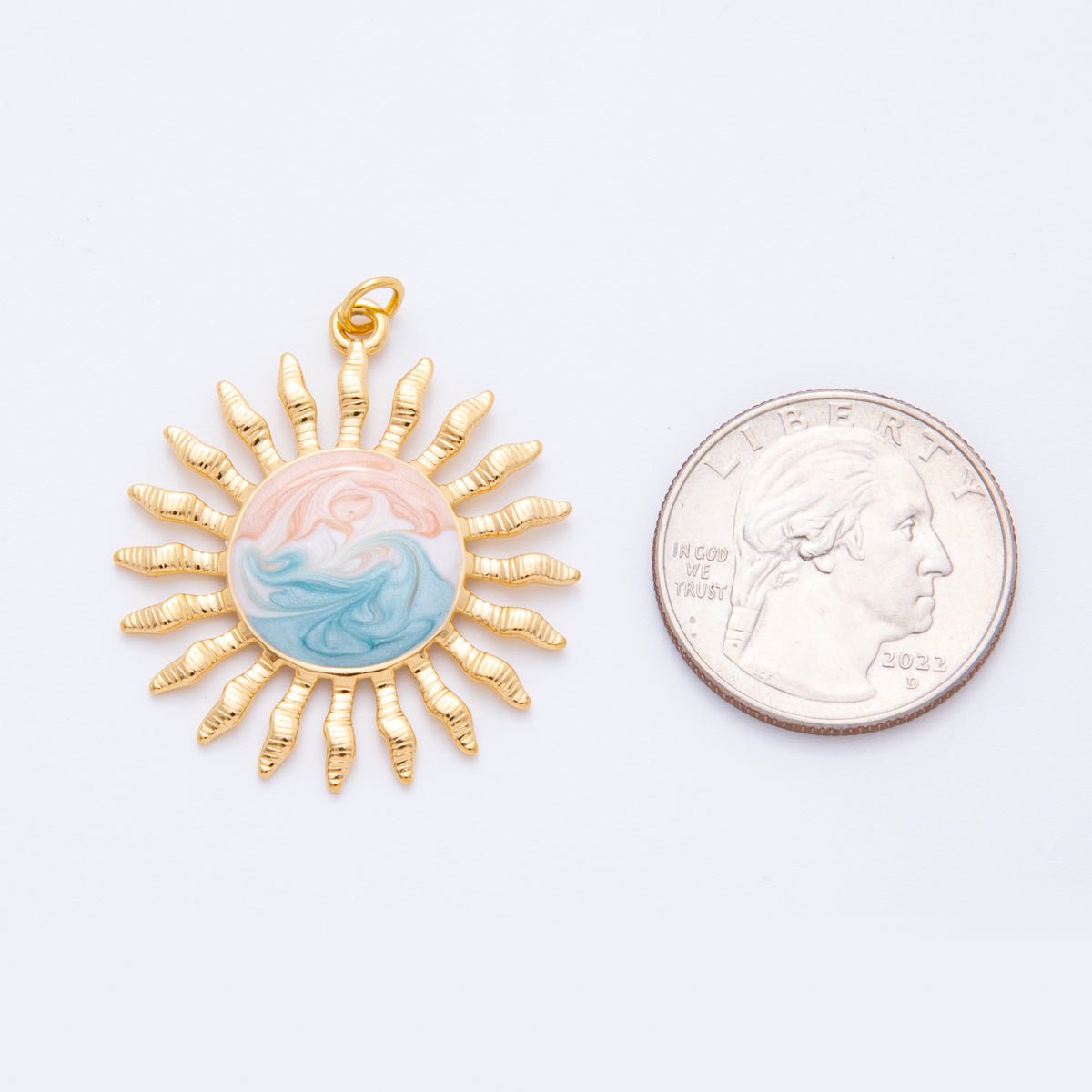 Stainless Steel 37mm Ocean Gradient Enamel Celestial Sun Burst Pendant | J490
