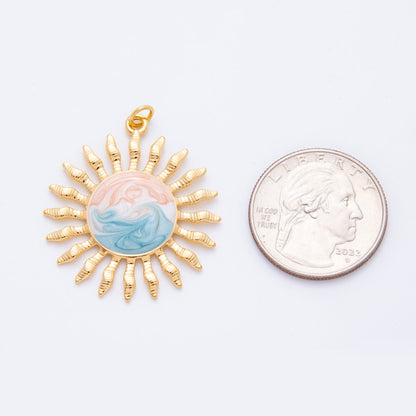 Stainless Steel 37mm Ocean Gradient Enamel Celestial Sun Burst Pendant | J490