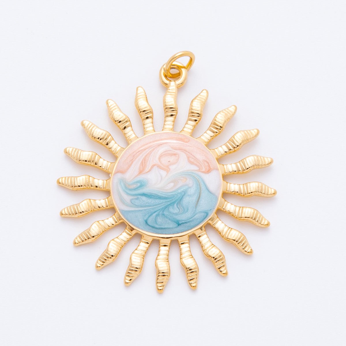 Stainless Steel 37mm Ocean Gradient Enamel Celestial Sun Burst Pendant | J490