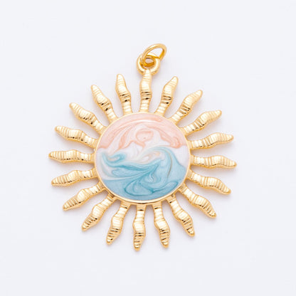 Stainless Steel 37mm Ocean Gradient Enamel Celestial Sun Burst Pendant | J490