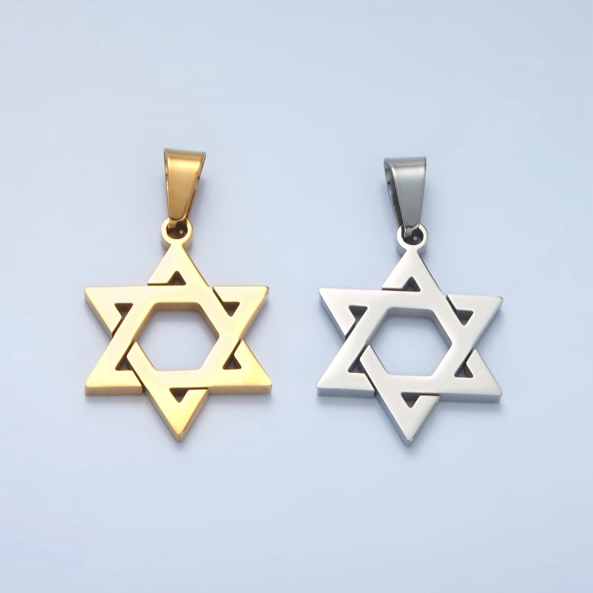 Stainless Steel 37mm Star of David Jewish Religious Open Pendant in Gold &amp; Silver | P1481