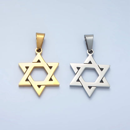 Stainless Steel 37mm Star of David Jewish Religious Open Pendant in Gold &amp; Silver | P1481