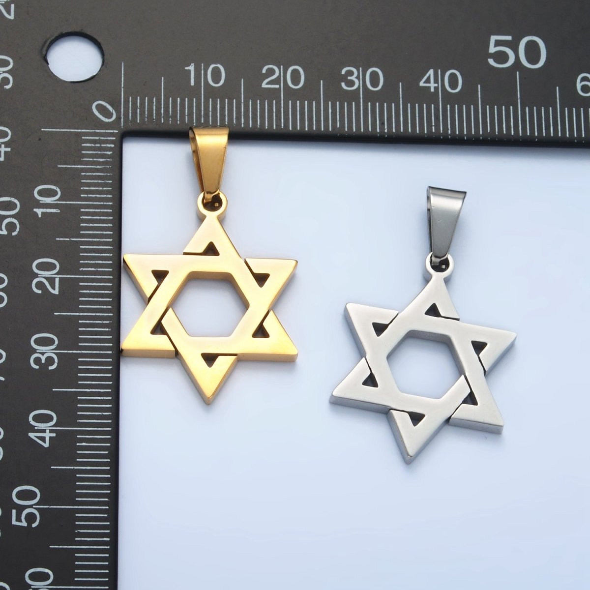 Stainless Steel 37mm Star of David Jewish Religious Open Pendant in Gold &amp; Silver | P1481