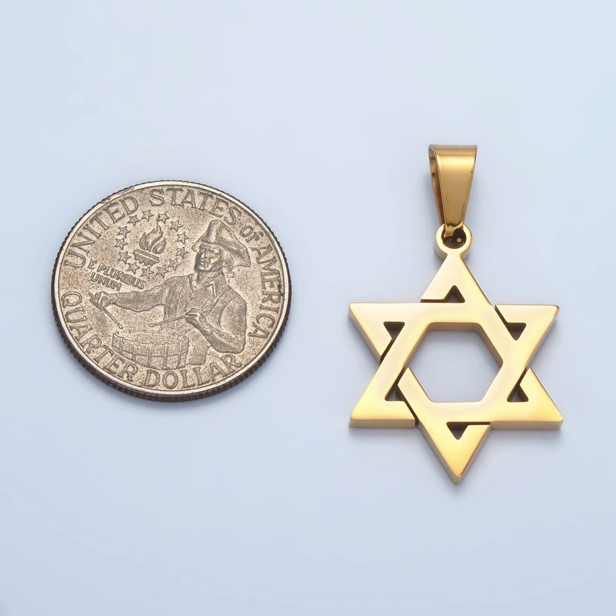 Stainless Steel 37mm Star of David Jewish Religious Open Pendant in Gold &amp; Silver | P1481