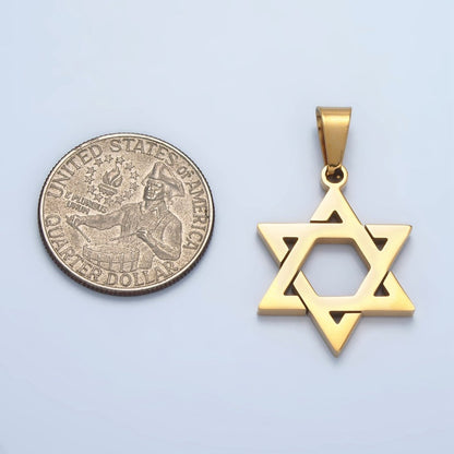 Stainless Steel 37mm Star of David Jewish Religious Open Pendant in Gold &amp; Silver | P1481