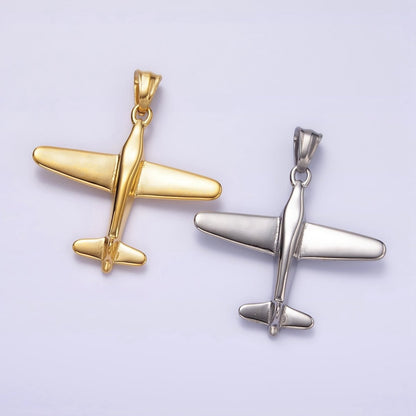 Stainless Steel 38.5mm Airplane Flying Aircraft Statement Pendant in Gold &amp; Silver | P-781