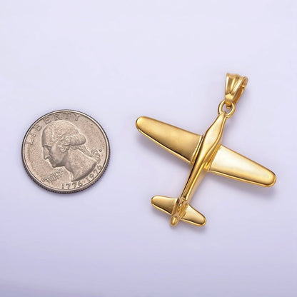 Stainless Steel 38.5mm Airplane Flying Aircraft Statement Pendant in Gold &amp; Silver | P-781