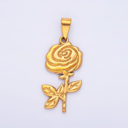 Stainless Steel 38mm Rose Flower Minimalist Pendant | P1551