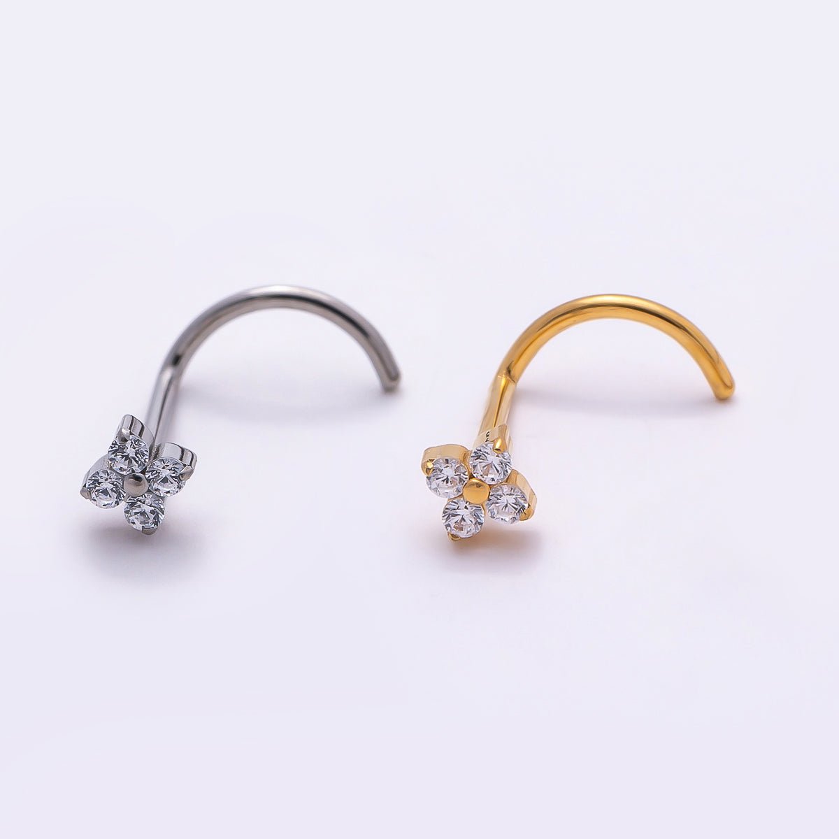 Titanium 3mm Clear CZ Cartilage Nose Single Piercing Stud in Gold &amp; Silver | BJ-00039 BJ-00040