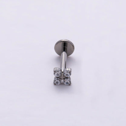 Titanium 3.3mm Clear CZ Flower Single Cartilage Piercing Flat Back Stud | BJ-00027