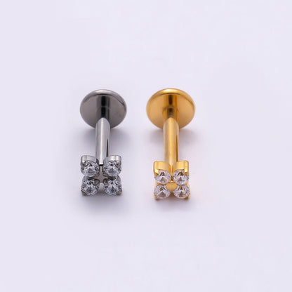 Titanium 3mm Clear CZ Flower Single Cartilage Piercing Flat Back Stud | BJ-00045 BJ-00046