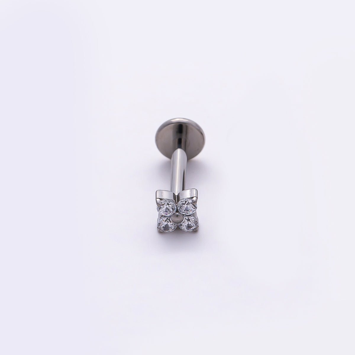 Titanium 3mm Clear CZ Flower Single Cartilage Piercing Flat Back Stud | BJ-00045 BJ-00046