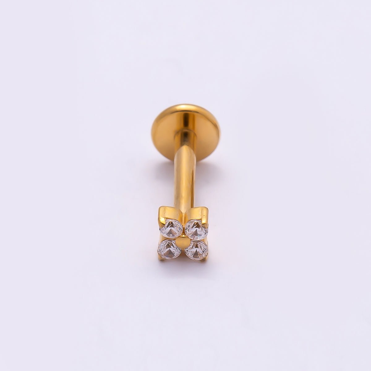 Titanium 3mm Clear CZ Flower Single Cartilage Piercing Flat Back Stud | BJ-00045 BJ-00046