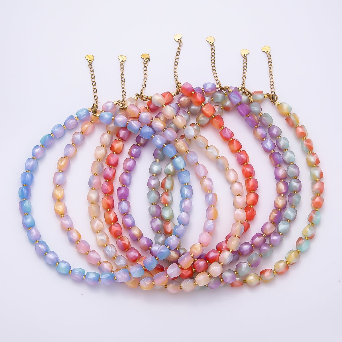 Stainless Steel 3mm Geometric Resin 16 Inch Necklace w. Extender | WA-04502 ~ WA-04508