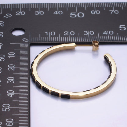 Stainless Steel 40mm Black Baguette CZ Lined C-Shaped Hoop Earrings | AB1151