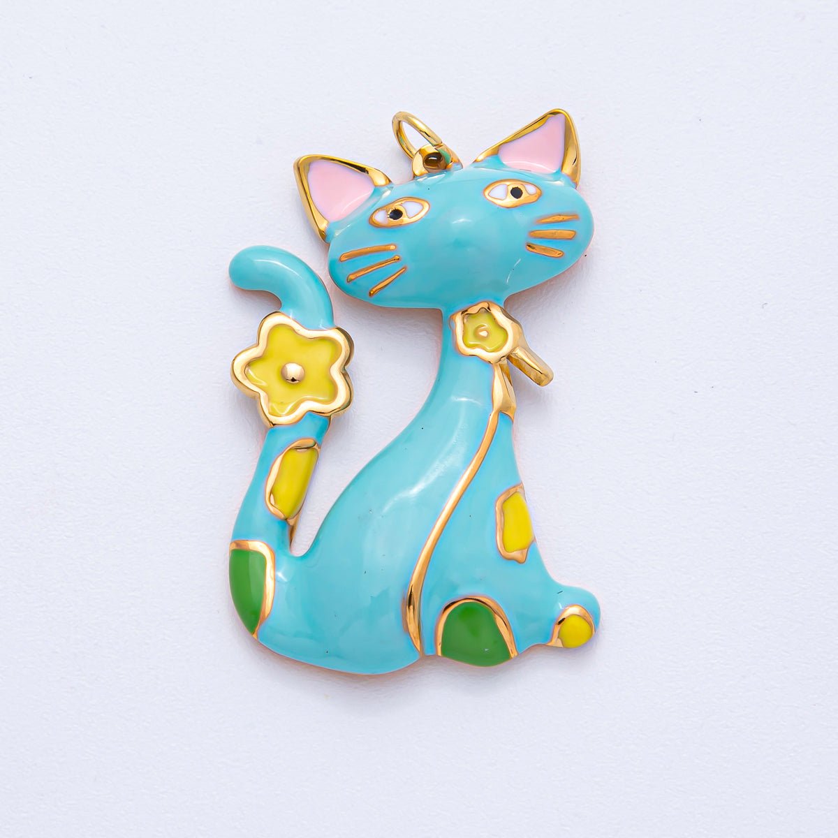 Stainless Steel 40mm Blue, White, Black, Pink Enamel Cat Kitten Pet Statement Charm | J816 J840