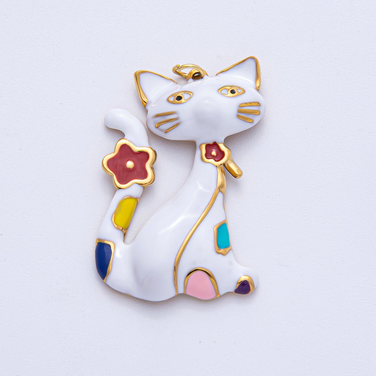 Stainless Steel 40mm Blue, White, Black, Pink Enamel Cat Kitten Pet Statement Charm | J816 J840